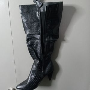 Ashley Stewart Black Knee Faux Crocodile